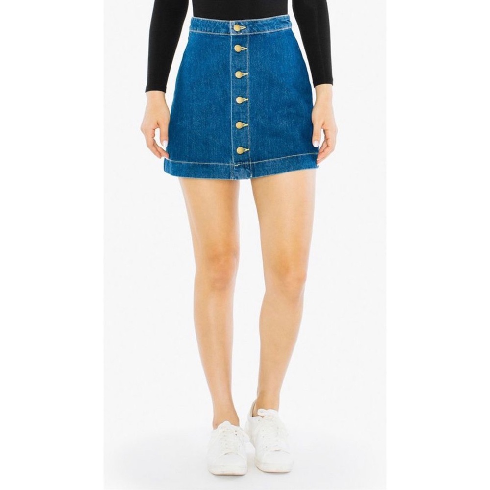 Denim Button Front A-line Mini Skirt